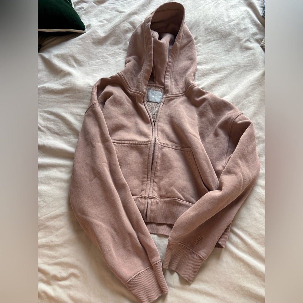 TNA Aritizia Dusty Pink Crop Zip-Up Hoodie Jacket
